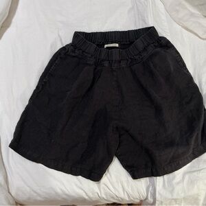 Black Crane High Waist Black Linen Women's Shorts